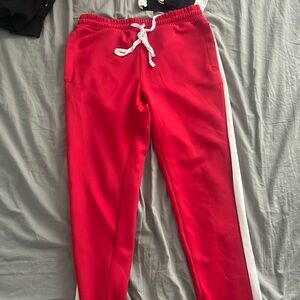 Red and white joggers